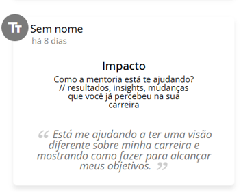 Depoimento de mentorado: 'A mentoria está me ajudando a ter uma visão diferente sobre minha carreira e mostrando como fazer para alcançar meus objetivos.'